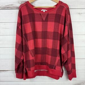 Women's Emily Daniels Soft Red Checkered Long Sleeve Sweater Top Large‎